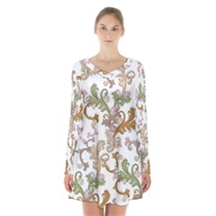 Pattern Design Art Decoration Long Sleeve Velvet V-neck Dress by Ravend