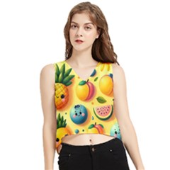 Fruits Fresh Sweet Pattern V-neck Cropped Tank Top by Ravend
