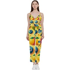 Fruits Fresh Sweet Pattern V-neck Camisole Jumpsuit by Ravend