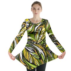 Foliage Pattern Texture Background Long Sleeve Tunic  by Ravend