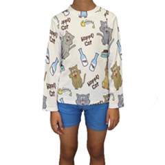Cute Astronaut Cat With Star Galaxy Elements Seamless Pattern Kids  Long Sleeve Swimwear by Grandong