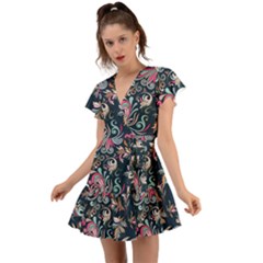 Coorful Flowers Pattern Floral Patterns Flutter Sleeve Wrap Dress by nateshop