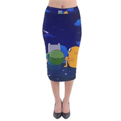 Adventure Time Jake And Finn Night Velvet Midi Pencil Skirt by Sarkoni