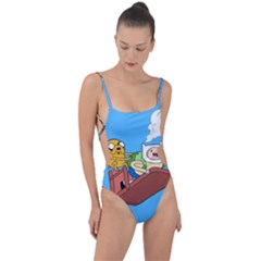 Cartoon Adventure Time Jake And Finn Tie Strap One Piece Swimsuit by Sarkoni