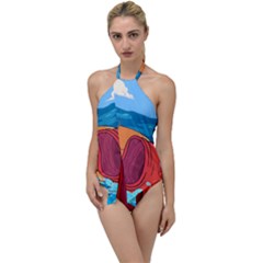 Adventure Time Fish Landscape Go With The Flow One Piece Swimsuit by Sarkoni