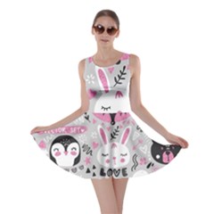 Big Set With Cute Cartoon Animals Bear Panda Bunny Penguin Cat Fox Skater Dress by Bedest