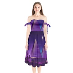 Egyptian Pyramids Night Landscape Cartoon Shoulder Tie Bardot Midi Dress by Bedest