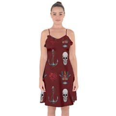 Tattoo Old School Background Pattern Ruffle Detail Chiffon Dress by Bedest