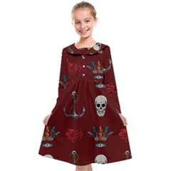 Tattoo Old School Background Pattern Kids  Midi Sailor Dress by Bedest