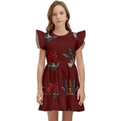 Tattoo Old School Background Pattern Kids  Winged Sleeve Dress by Bedest