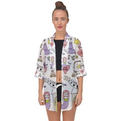 Fantasy Things Doodle Style Vector Illustration Open Front Chiffon Kimono by Bedest