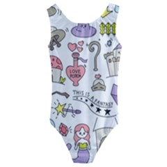 Fantasy Things Doodle Style Vector Illustration Kids  Cut-out Back One Piece Swimsuit by Bedest