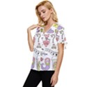 Fantasy Things Doodle Style Vector Illustration Bow Sleeve Button Up Top View2