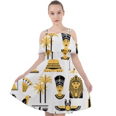Egypt Symbols Decorative Icons Set Cut Out Shoulders Chiffon Dress by Bedest