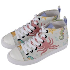 Underwater Seamless Pattern Light Background Funny Women s Mid-top Canvas Sneakers by Bedest