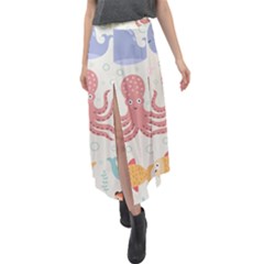 Underwater Seamless Pattern Light Background Funny Velour Split Maxi Skirt by Bedest