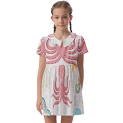 Underwater Seamless Pattern Light Background Funny Kids  Asymmetric Collar Dress by Bedest