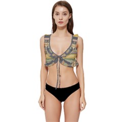 Seamless Pattern Egyptian Ornament With Lotus Flower Low Cut Ruffle Edge Bikini Top by Hannah976
