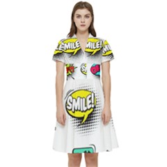 Set Colorful Comic Speech Bubbles Short Sleeve Waist Detail Dress by Hannah976