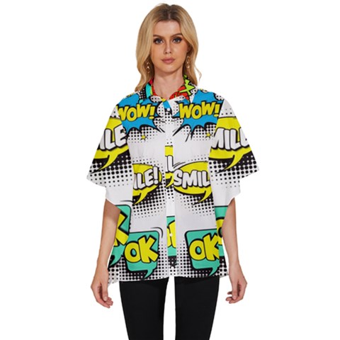 Set Colorful Comic Speech Bubbles Women s Batwing Button Up Shirt by Hannah976