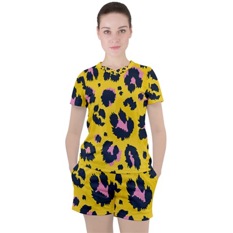Leopard Print Seamless Pattern Women s T-shirt And Shorts Set by Hannah976