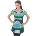 Illustration Ufo Alien  Unidentified Flying Object Puff Sleeve Tunic Top View1