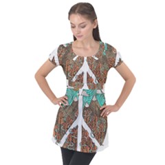 Psychedelic Art Painting Peace Drawing Landscape Art Peaceful Puff Sleeve Tunic Top by Sarkoni