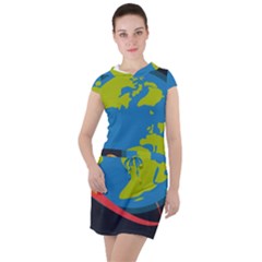 Spaceship Design Drawstring Hooded Dress by Bedest