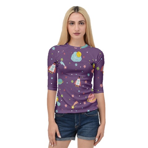 Space Travels Seamless Pattern Vector Cartoon Quarter Sleeve Raglan T-shirt by Bedest
