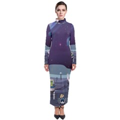 Alien Astronaut Scene Turtleneck Maxi Dress by Bedest