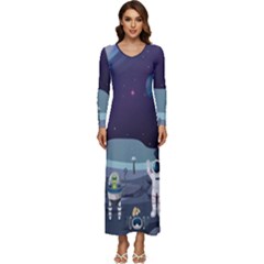 Alien Astronaut Scene Long Sleeve Longline Maxi Dress by Bedest