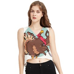 Turkey Chef Cooking Food Cartoon V-neck Cropped Tank Top by Sarkoni