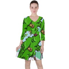Parrot Hat Cartoon Captain Quarter Sleeve Ruffle Waist Dress by Sarkoni