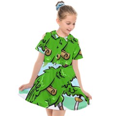 Parrot Hat Cartoon Captain Kids  Short Sleeve Shirt Dress by Sarkoni