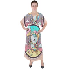Boy Astronaut Cotton Candy V-neck Boho Style Maxi Dress by Bedest