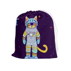 Cat Astronaut Space Retro Universe Drawstring Pouch (xl) by Bedest