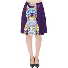 Cat Astronaut Space Retro Universe Velvet High Waist Skirt by Bedest