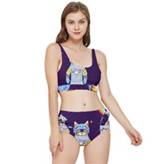Cat Astronaut Space Retro Universe Frilly Bikini Set by Bedest