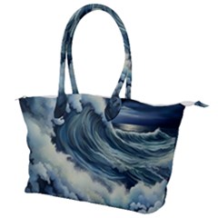 Waves Storm Sea Moon Landscape Canvas Shoulder Bag by Bedest