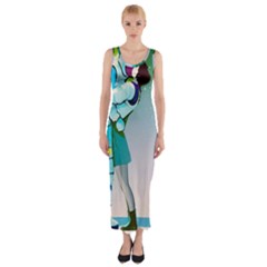 Astronaut Cat Retro Cute Alien Fitted Maxi Dress by Bedest
