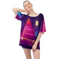 Egyptian Pyramids Night Landscape Cartoon Oversized Chiffon Top by Ndabl3x