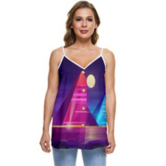 Egyptian Pyramids Night Landscape Cartoon Casual Spaghetti Strap Chiffon Top by Ndabl3x