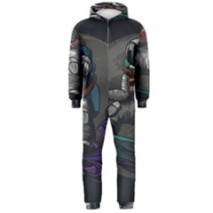 Illustration Astronaut Cosmonaut Paying Skateboard Sport Space With Astronaut Suit Hooded Jumpsuit (men) by Ndabl3x