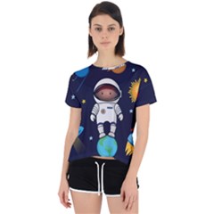 Boy Spaceman Space Rocket Ufo Planets Stars Open Back Sport T-shirt by Ndabl3x
