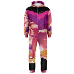 Astronaut Spacesuit Standing Surfboard Surfing Milky Way Stars Hooded Jumpsuit (men) by Ndabl3x