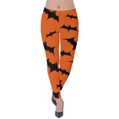 Halloween Card With Bats Flying Pattern Velvet Leggings by Hannah976