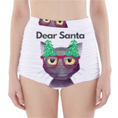 Cute Cat Glasses Christmas Tree High-waisted Bikini Bottoms by Sarkoni
