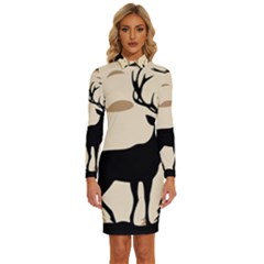 Deer Wildlife Long Sleeve Shirt Collar Bodycon Dress by Sarkoni