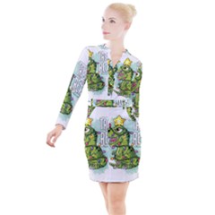 Dinosaur T-rex Dino Tyrannasaurus Button Long Sleeve Dress by Sarkoni