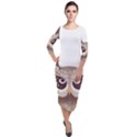 Owl Bird Feathers Quarter Sleeve Midi Velour Bodycon Dress View1